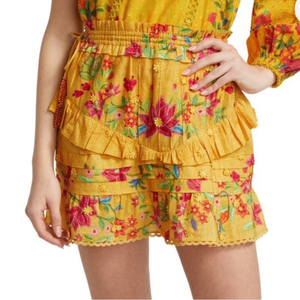 NWT FARM RIO Flower Dream Ruffle Mini Skirt Yellow M